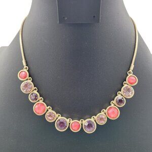 Nine West Gold Tone Collar Necklace Purple Pink Glass Stations Stunning